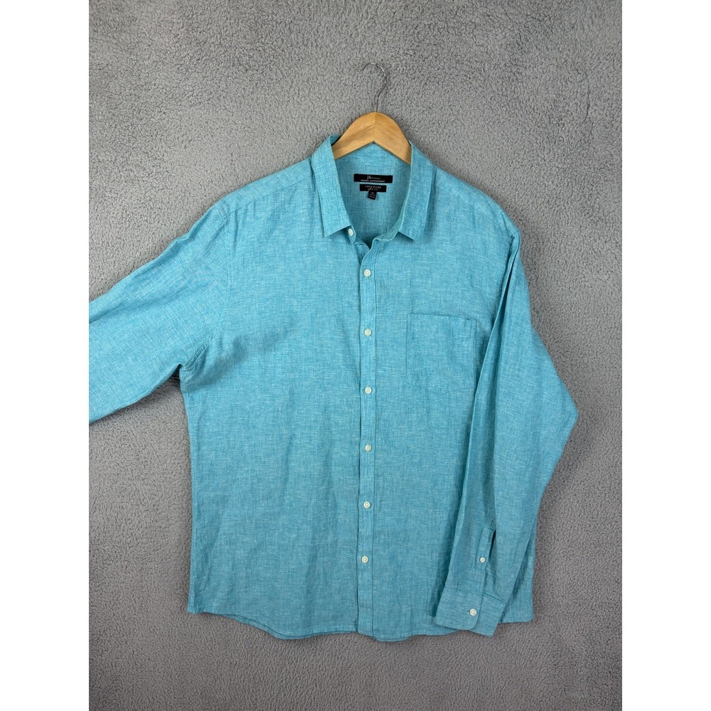 Marc Anthony Shirt Mens XL Blue Linen Blend Slim Fit Long Sleeve Button Front